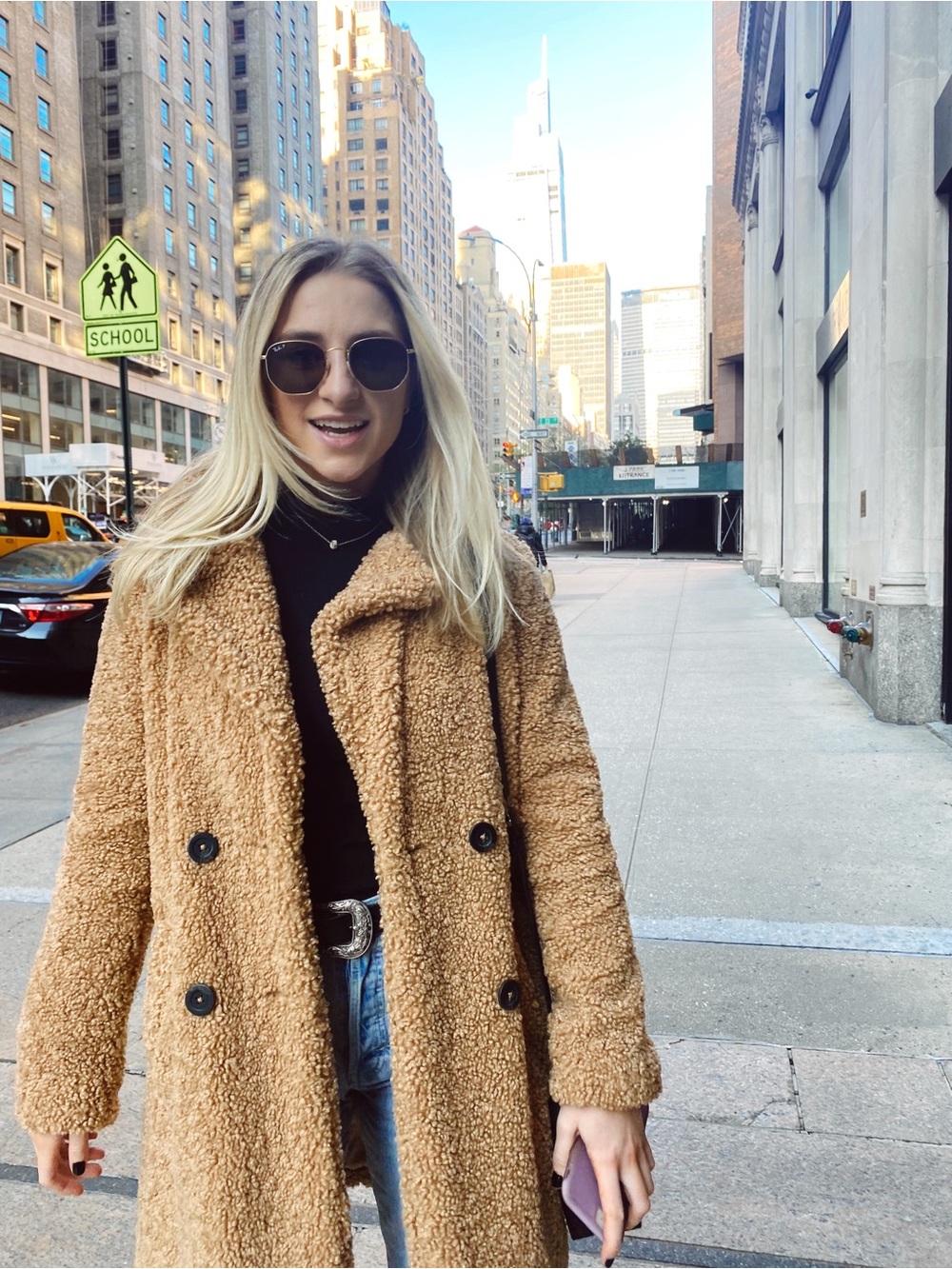 Gianni Bini Camel Teddy Faux-Shearling Double-Breasted Coat